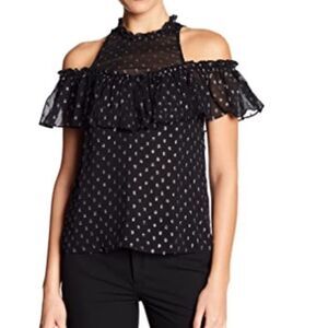 Rebecca Taylor Black Open Shoulder Metallic Top